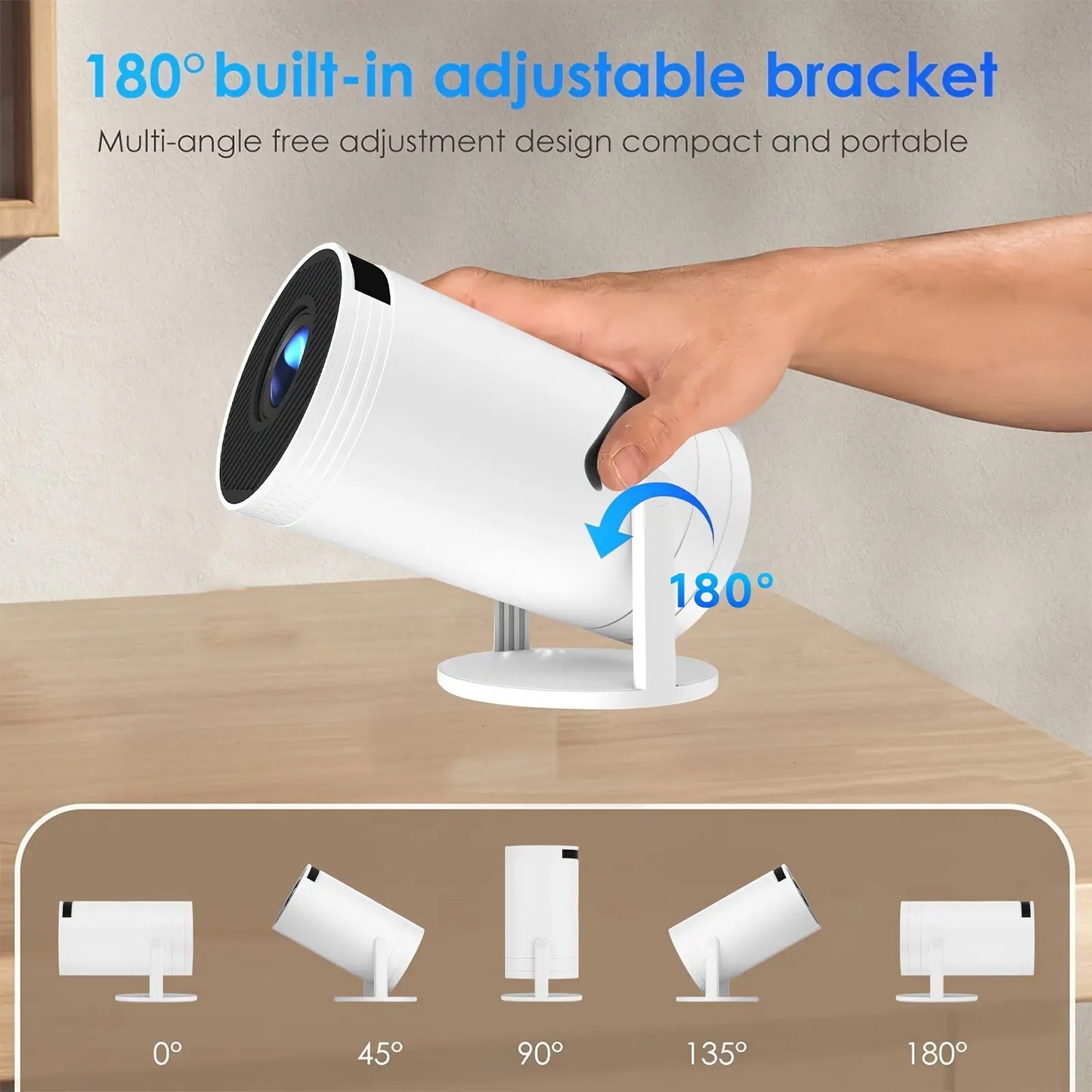 Proyector HY300 Pro, 180°, 720P, 4K, dual WiFi 6 5G, wireless 5.0, android 11, 130 pulgadas Dropshipman