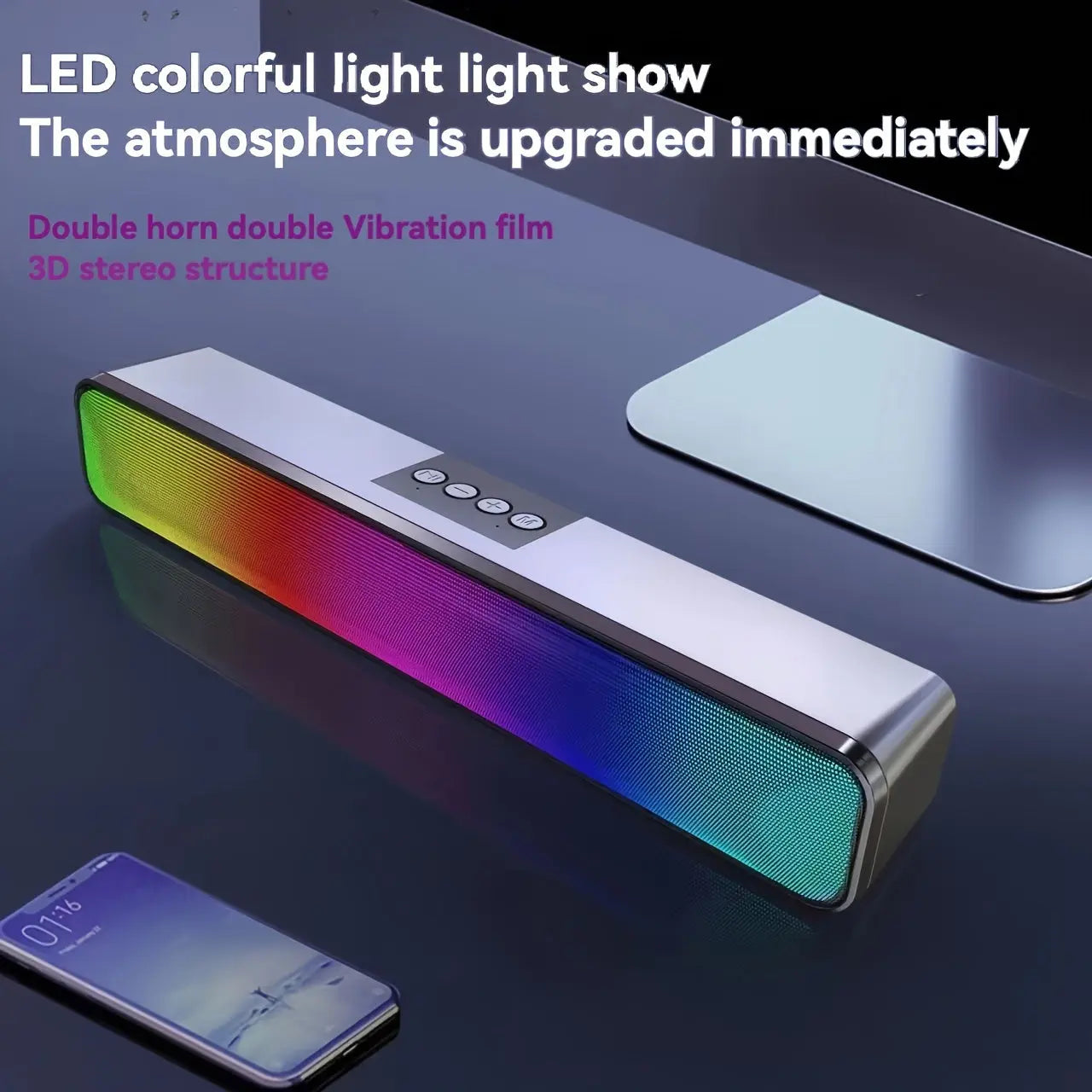 Altavoz portátil con luces RGB, USB y subwoofer incorporado Dropshipman